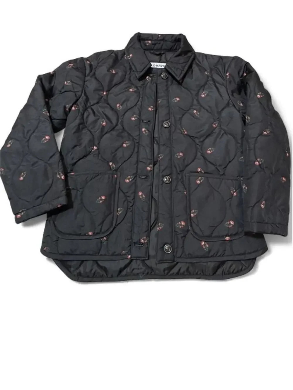 Girls Black Quilted Floral Old Navy jacket Size L 10-12